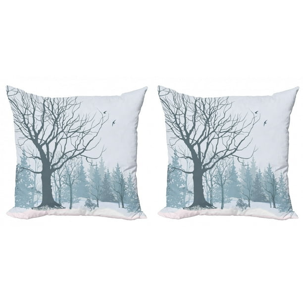 18 X 18 Winter Season Theme a Tree Without Leaves in The Snowy Forest and Flying Birds Ambesonne Winter Throw Pillow Cushion Cover Petrol Blue Decorative Square Accent Pillow Case 